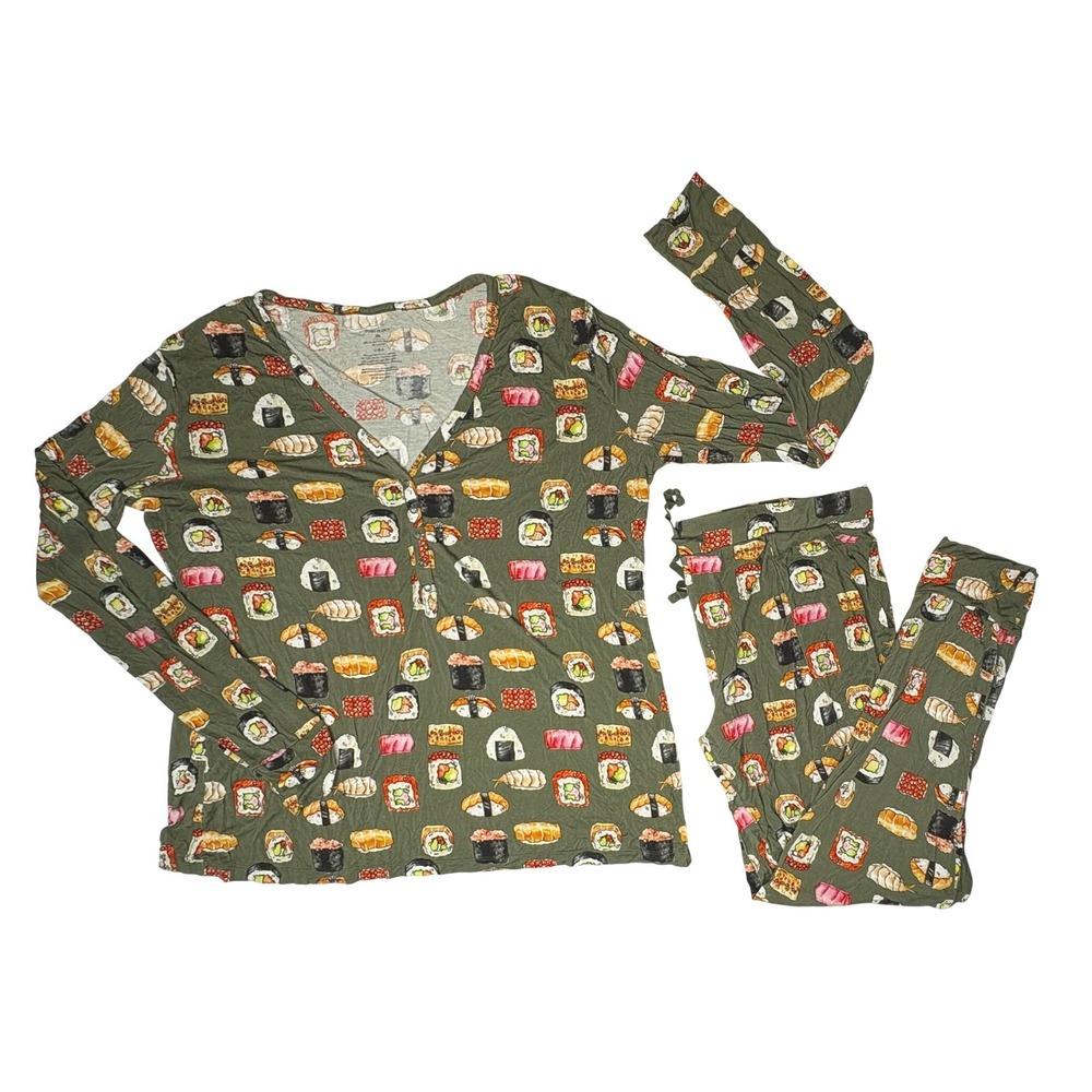 Posh Peanut Bamboo Sashimi Henley Jogger Pajama Set 2XL Whimsigoth Green Foodie